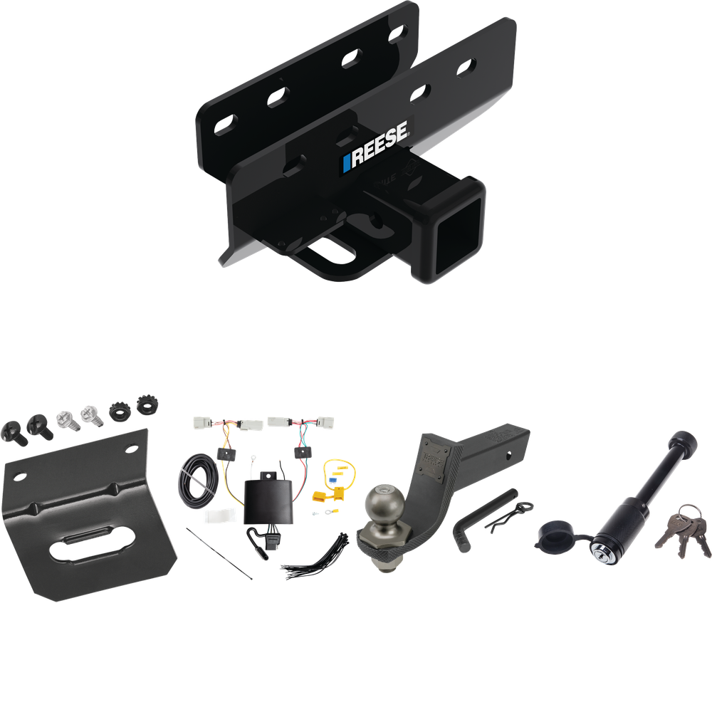 Fits 2021-2023 Ford Bronco Trailer Hitch Tow PKG w/ 4-Flat Wiring + Interlock Tactical Starter Kit w/ 3-1/4" Drop & 2" Ball + Tactical Dogbone Lock + Wiring Bracket (For w/LED Taillights, Except Models w/OEM Hitch Models) By Reese Towpower