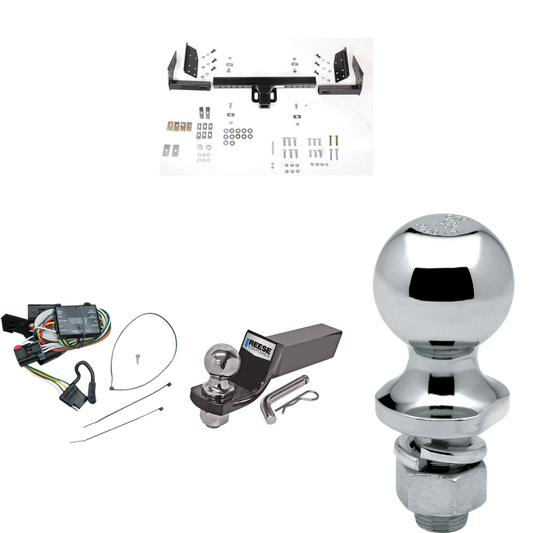 Fits 1996-2000 Plymouth Voyager Trailer Hitch Tow PKG w/ 4-Flat Wiring + Starter Kit Ball Mount w/ 2" Drop & 2" Ball + 1-7/8" Ball By Reese Towpower