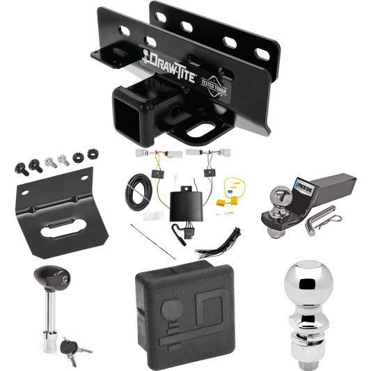 Fits 2021-2023 Ford Bronco Trailer Hitch Tow PKG w/ 4-Flat Wiring + Starter Kit Ball Mount w/ 2" Drop & 2" Ball + 2-5/16" Ball + Wiring Bracket + Hitch Lock + Hitch Cover (For w/LED Taillights, Except Models w/OEM Hitch Models) By Draw-Tite