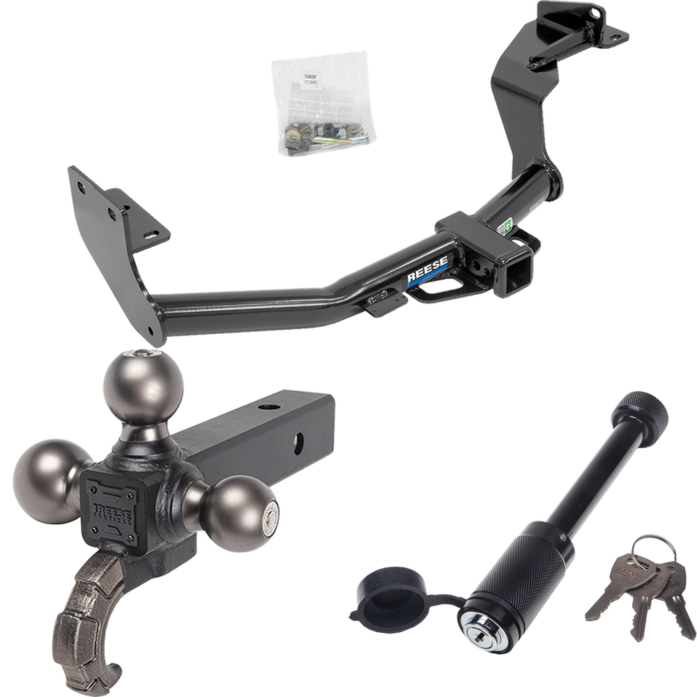 Fits 2016-2020 KIA Sorento Trailer Hitch Tow PKG + Triple Ball Tactical Ball Mount 1-7/8" & 2" & 2-5/16" Balls w/ Tow Hook + Tactical Dogbone Lock (For w/I4 Engine Models) By Reese Towpower