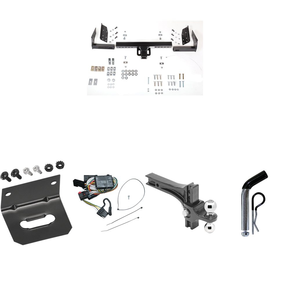 Fits 1996-2000 Plymouth Voyager Trailer Hitch Tow PKG w/ 4-Flat Wiring Harness + Dual Adjustable Drop Rise Ball Ball Mount 2" & 2-5/16" Trailer Balls + Pin/Clip + Wiring Bracket By Reese Towpower