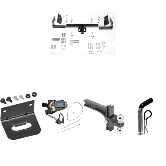 Fits 1996-2000 Plymouth Voyager Trailer Hitch Tow PKG w/ 4-Flat Wiring Harness + Dual Adjustable Drop Rise Ball Ball Mount 2" & 2-5/16" Trailer Balls + Pin/Clip + Wiring Bracket By Reese Towpower