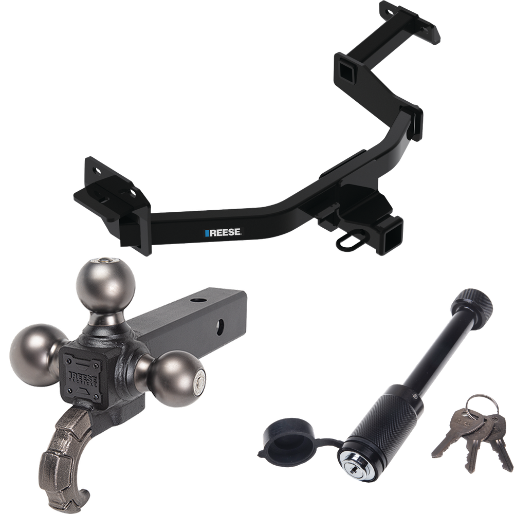 Fits 2021-2022 KIA Sorento Trailer Hitch Tow PKG + Triple Ball Tactical Ball Mount 1-7/8" & 2" & 2-5/16" Balls w/ Tow Hook + Tactical Dogbone Lock By Reese Towpower