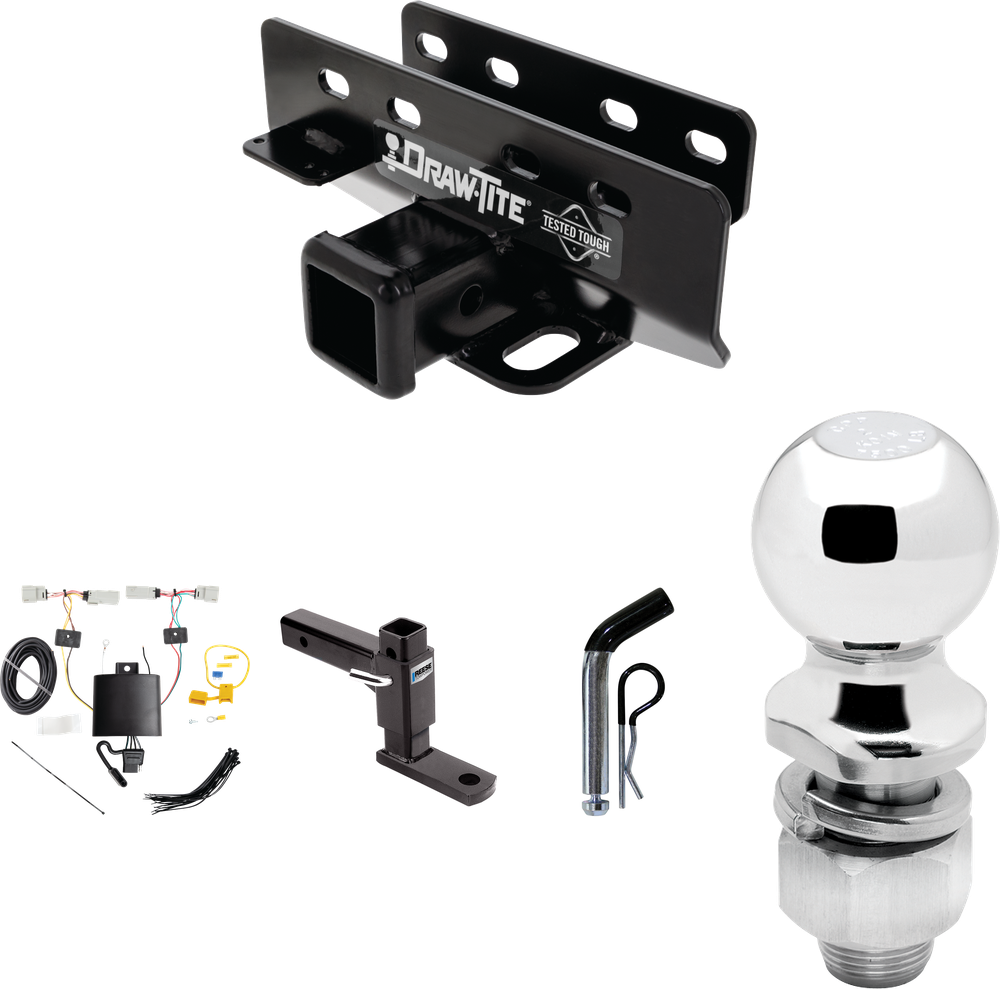 Fits 2021-2023 Ford Bronco Trailer Hitch Tow PKG w/ 4-Flat Wiring Harness + Adjustable Drop Rise Ball Mount + Pin/Clip + 2" Ball (For w/LED Taillights, Except Models w/OEM Hitch Models) By Draw-Tite