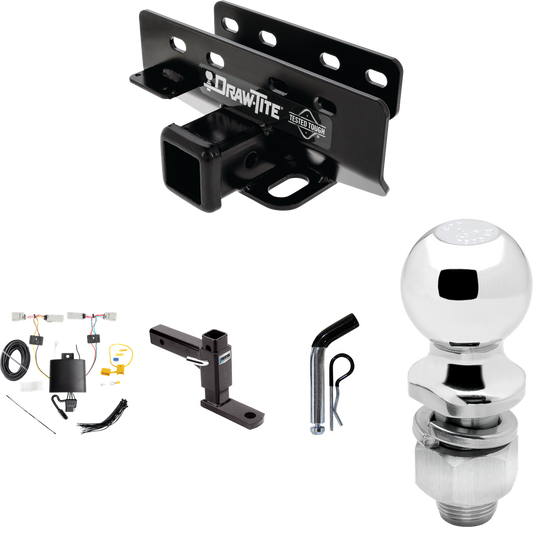 Fits 2021-2023 Ford Bronco Trailer Hitch Tow PKG w/ 4-Flat Wiring Harness + Adjustable Drop Rise Ball Mount + Pin/Clip + 2" Ball (For w/LED Taillights, Except Models w/OEM Hitch Models) By Draw-Tite