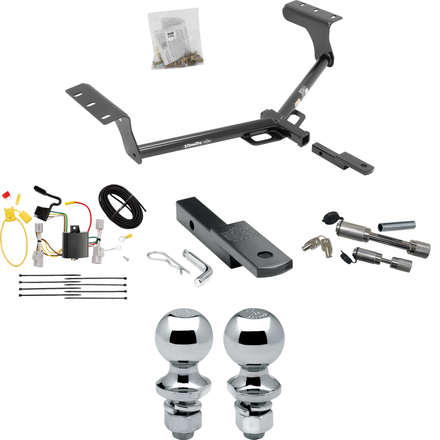 Se adapta al paquete de remolque con enganche para remolque Toyota RAV4 2006-2012 con arnés de cableado de 4 planos + barra de tracción + bola de 1-7/8" + 2" + enganche doble y cerraduras de acoplador de Draw-Tite