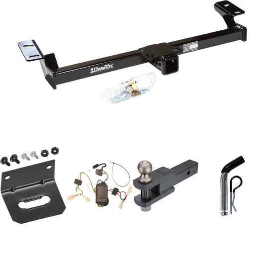 Fits 2001-2005 Toyota RAV4 Trailer Hitch Tow PKG w/ 4-Flat Wiring Harness + Clevis Hitch Ball Mount w/ 2" Ball + Pin/Clip + Wiring Bracket By Draw-Tite