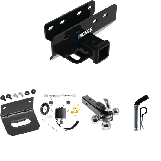 Fits 2021-2023 Ford Bronco Trailer Hitch Tow PKG w/ 4-Flat Wiring Harness + Triple Ball Ball Mount 1-7/8" & 2" & 2-5/16" Trailer Balls w/ Tow Hook + Pin/Clip + Wiring Bracket (For w/LED Taillights, Except Models w/OEM Hitch Models) By Reese Towpower