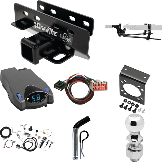 Fits 2021-2023 Ford Bronco Trailer Hitch Tow PKG w/ 8K Round Bar Weight Distribution Hitch w/ 2-5/16" Ball + 2" Ball + Pin/Clip + Tekonsha Prodigy P2 Brake Control + Plug & Play BC Adapter + 7-Way RV Wiring (For w/LED Taillights, Except Models w/OEM