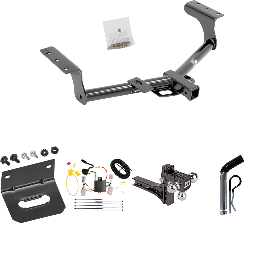 Fits 2006-2012 Toyota RAV4 Trailer Hitch Tow PKG w/ 4-Flat Wiring Harness + Adjustable Drop Rise Triple Ball Ball Mount 1-7/8" & 2" & 2-5/16" Trailer Balls + Pin/Clip + Wiring Bracket By Draw-Tite