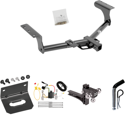 Fits 2006-2012 Toyota RAV4 Trailer Hitch Tow PKG w/ 4-Flat Wiring Harness + Adjustable Drop Rise Triple Ball Ball Mount 1-7/8" & 2" & 2-5/16" Trailer Balls + Pin/Clip + Wiring Bracket By Draw-Tite