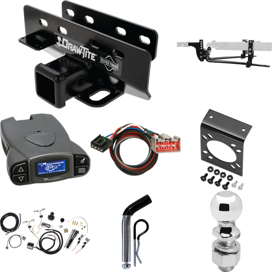 Fits 2021-2023 Ford Bronco Trailer Hitch Tow PKG w/ 8K Round Bar Weight Distribution Hitch w/ 2-5/16" Ball + 2" Ball + Pin/Clip + Tekonsha Prodigy P3 Brake Control + Plug & Play BC Adapter + 7-Way RV Wiring (For w/LED Taillights, Except Models w/OEM