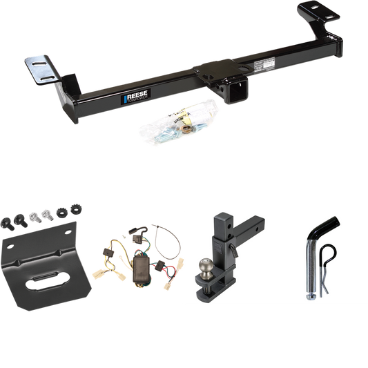 Se adapta al paquete de enganche de remolque Toyota RAV4 2001-2005 con arnés de cableado de 4 planos + soporte de bola de enganche de elevación ajustable con bola de 2" + pasador/clip + soporte de cableado de Reese Towpower