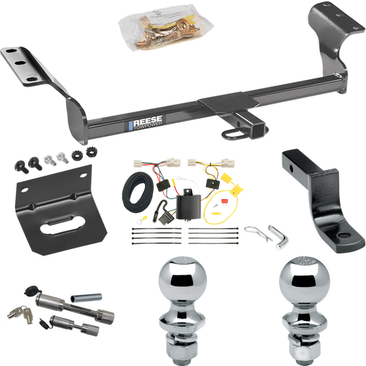 Fits 2009-2013 Toyota Matrix Trailer Hitch Tow PKG w/ 4-Flat Wiring Harness + Draw-Bar + 1-7/8" + 2" Ball + Wiring Bracket + Dual Hitch & Coupler Locks By Reese Towpower