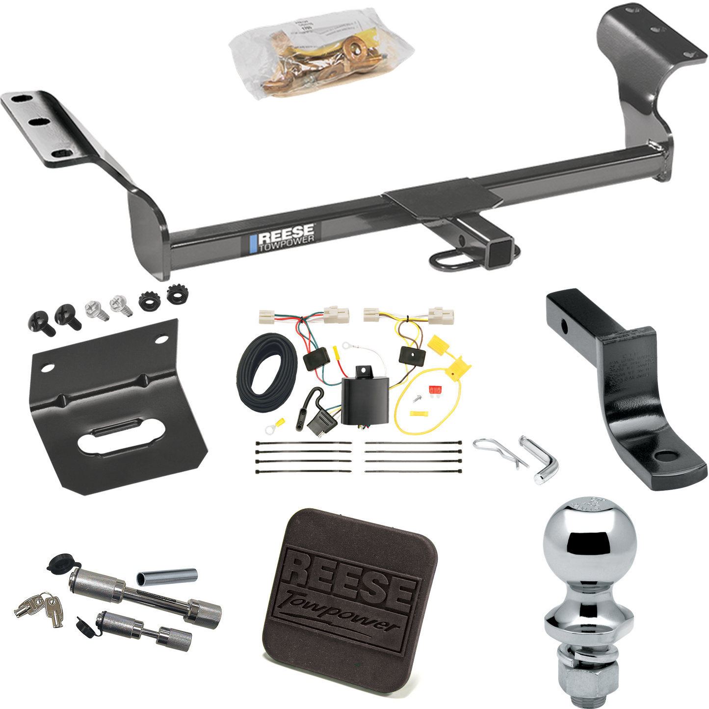 Fits 2009-2010 Pontiac Vibe Trailer Hitch Tow PKG w/ 4-Flat Wiring Harness + Draw-Bar + 1-7/8" Ball + Wiring Bracket + Hitch Cover + Dual Hitch & Coupler Locks (Excludes: GT Models) By Reese Towpower