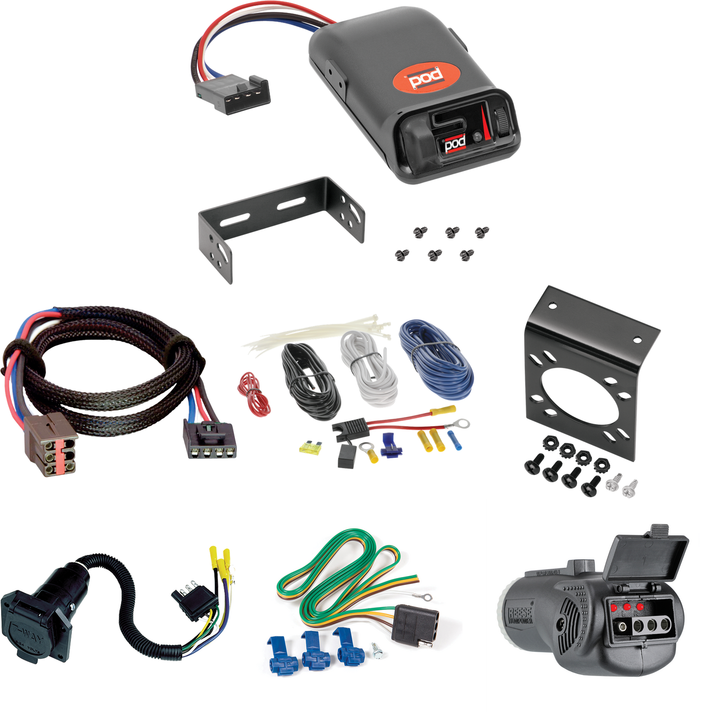 Fits 2001-2005 Ford Explorer Sport Trac 7-Way RV Wiring + Pro Series POD Brake Control + Plug & Play BC Adapter + 2 in 1 Tester & 7-Way to 4-Way Adapter By Reese Towpower