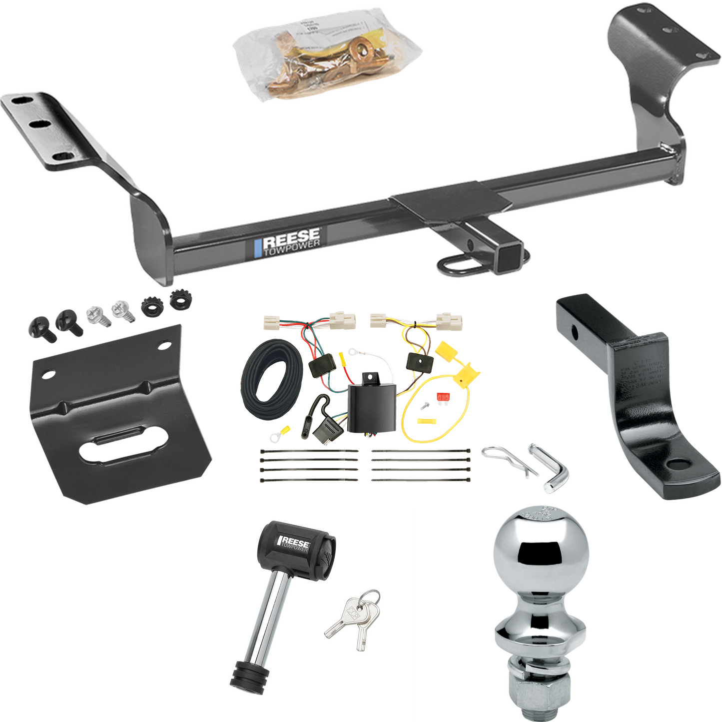 Fits 2009-2013 Toyota Matrix Trailer Hitch Tow PKG w/ 4-Flat Wiring Harness + Draw-Bar + 1-7/8" Ball + Wiring Bracket + Hitch Lock By Reese Towpower