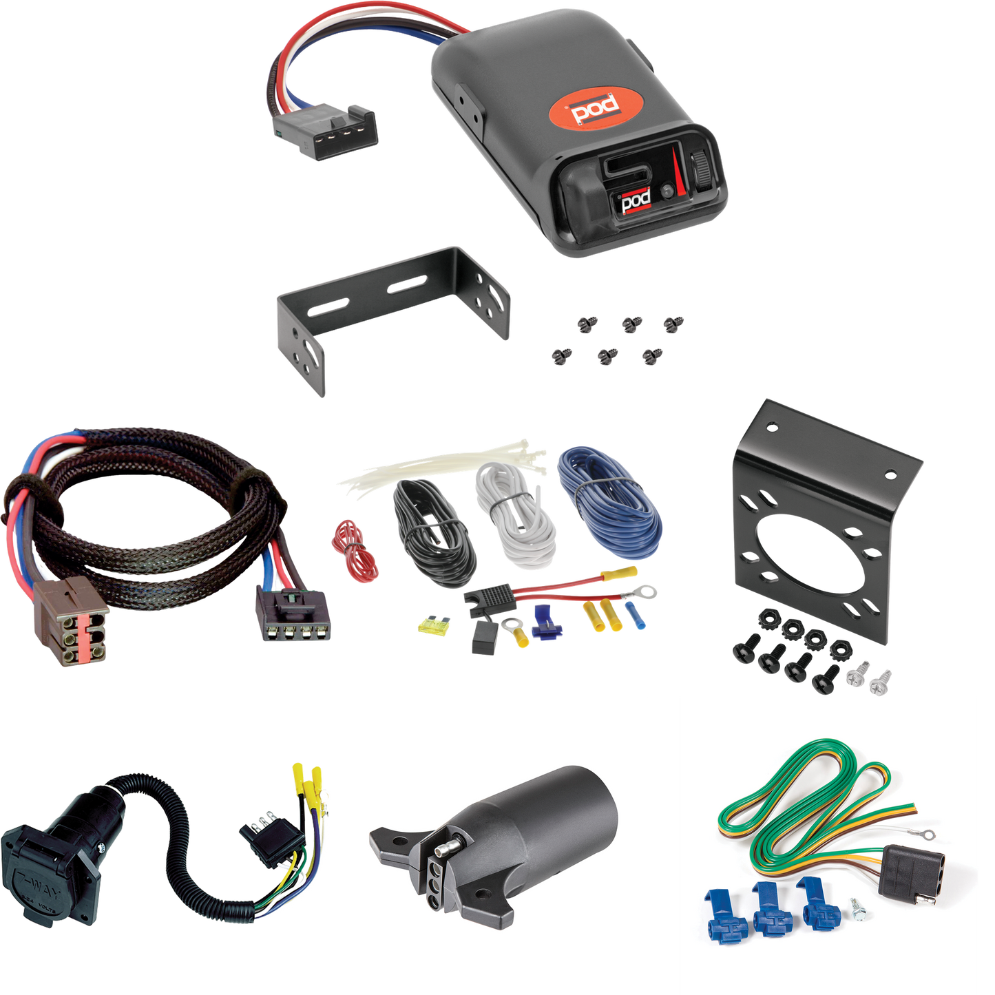 Fits 2001-2005 Ford Explorer Sport Trac 7-Way RV Wiring + Pro Series POD Brake Control + Plug & Play BC Adapter + 7-Way to 4-Way Adapter By Reese Towpower