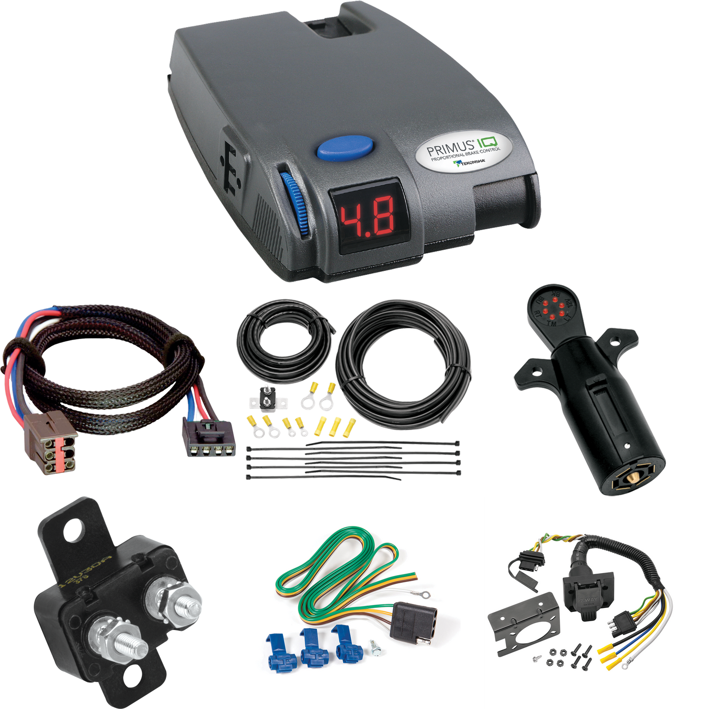 Se adapta al cableado de RV de 7 vías Mercury Mountaineer 2004-2005 + control de frenos Tekonsha Primus IQ + adaptador BC Plug &amp; Play + probador de 7 vías de Reese Towpower