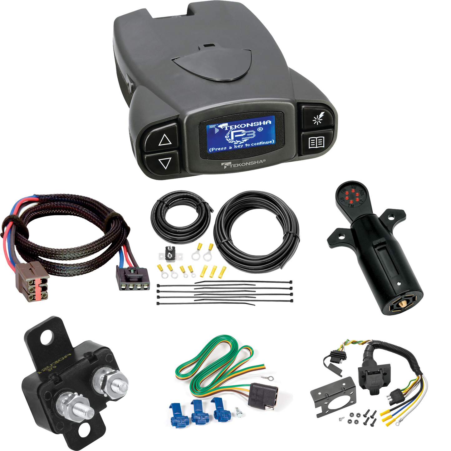 Compatible con cableado de RV de 7 vías Ford E-250 Econoline 2003-2007 + control de freno Tekonsha Prodigy P3 + adaptador BC Plug &amp; Play + probador de 7 vías de Reese Towpower