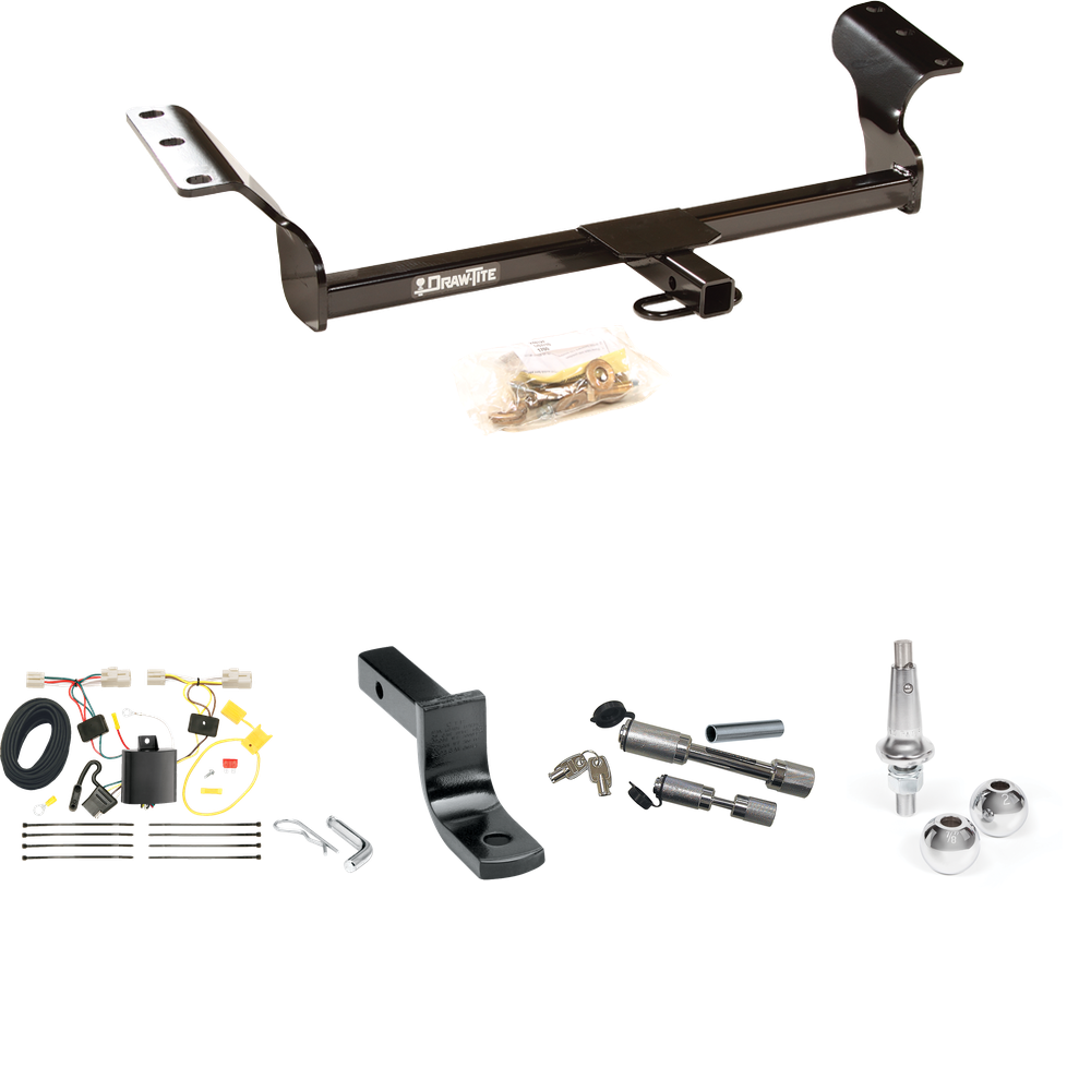 Fits 2009-2010 Pontiac Vibe Trailer Hitch Tow PKG w/ 4-Flat Wiring Harness + Draw-Bar + Interchangeable 1-7/8" & 2" Balls + Dual Hitch & Coupler Locks (Excludes: GT Models) By Draw-Tite