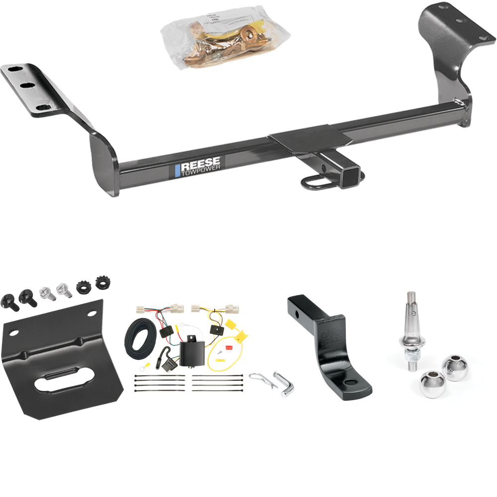 Se adapta al paquete de enganche de remolque Toyota Matrix 2009-2013 con arnés de cableado plano de 4 + barra de tracción + bolas intercambiables de 1-7/8" y 2" + soporte de cableado de Reese Towpower