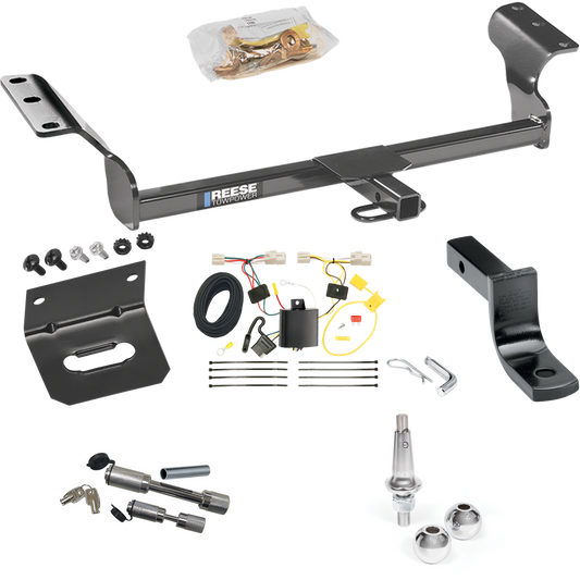 Fits 2009-2010 Pontiac Vibe Trailer Hitch Tow PKG w/ 4-Flat Wiring Harness + Draw-Bar + Interchangeable 1-7/8" & 2" Balls + Wiring Bracket + Dual Hitch & Coupler Locks (Excludes: GT Models) By Reese Towpower