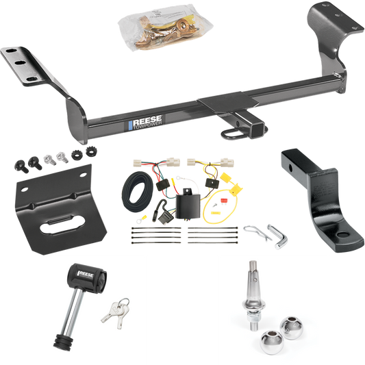 Fits 2009-2013 Toyota Matrix Trailer Hitch Tow PKG w/ 4-Flat Wiring Harness + Draw-Bar + Interchangeable 1-7/8" & 2" Balls + Wiring Bracket + Hitch Lock By Reese Towpower