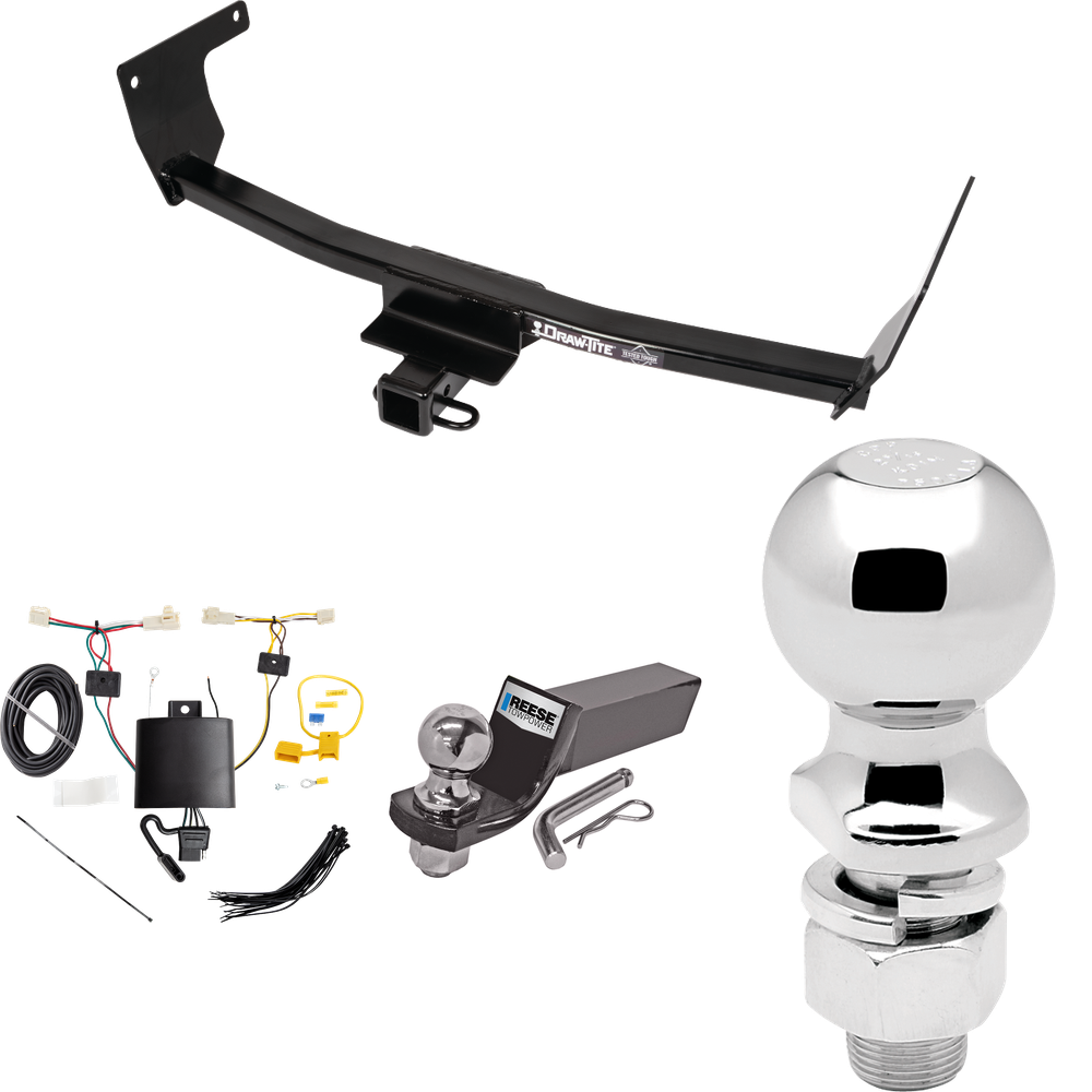 Fits 2019-2023 Toyota RAV4 Trailer Hitch Tow PKG w/ 4-Flat Wiring + Starter Kit Ball Mount w/ 2" Drop & 2" Ball + 2-5/16" Ball By Draw-Tite