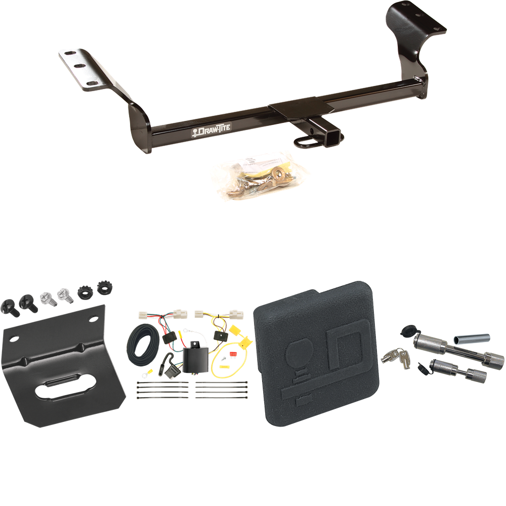 Fits 2009-2010 Pontiac Vibe Trailer Hitch Tow PKG w/ 4-Flat Wiring Harness + Hitch Cover + Dual Hitch & Coupler Locks (Excludes: GT Models) By Draw-Tite