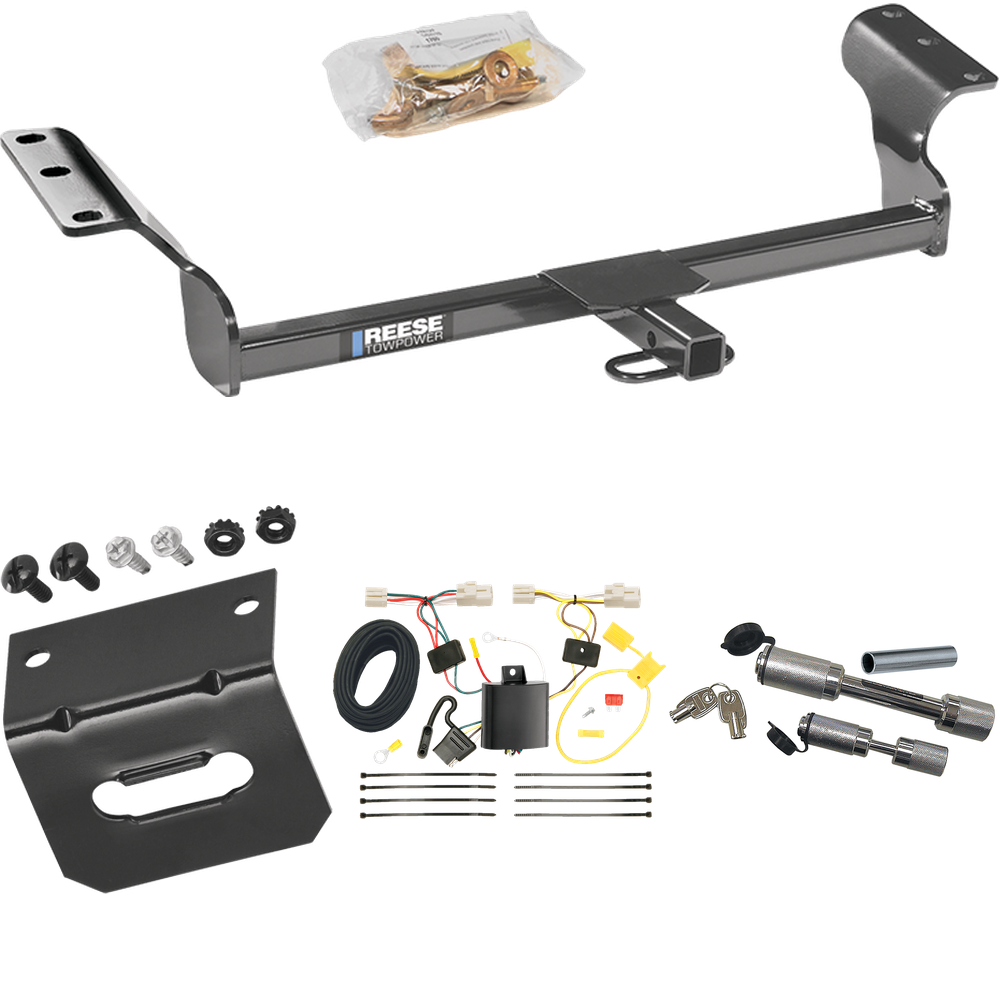 Fits 2009-2013 Toyota Matrix Trailer Hitch Tow PKG w/ 4-Flat Wiring Harness + Wiring Bracket + Dual Hitch & Coupler Locks By Reese Towpower