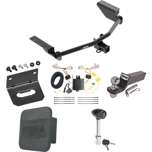 Fits 2013-2018 Toyota RAV4 Trailer Hitch Tow PKG w/ 4-Flat Wiring + Starter Kit Ball Mount w/ 2" Drop & 2" Ball + 1-7/8" Ball + Wiring Bracket + Hitch Lock + Hitch Cover By Reese Towpower