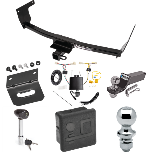 Fits 2019-2023 Toyota RAV4 Trailer Hitch Tow PKG w/ 4-Flat Wiring + Starter Kit Ball Mount w/ 2" Drop & 2" Ball + 1-7/8" Ball + Wiring Bracket + Hitch Lock + Hitch Cover By Draw-Tite