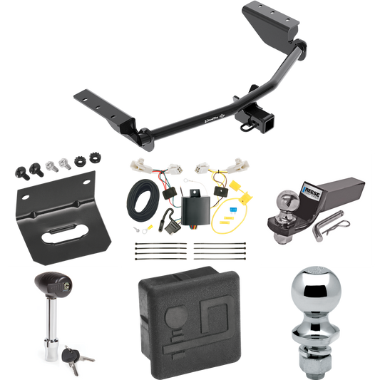 Fits 2013-2018 Toyota RAV4 Trailer Hitch Tow PKG w/ 4-Flat Wiring + Starter Kit Ball Mount w/ 2" Drop & 2" Ball + 1-7/8" Ball + Wiring Bracket + Hitch Lock + Hitch Cover By Draw-Tite