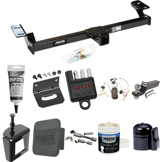 Fits 2001-2005 Toyota RAV4 Trailer Hitch Tow PKG w/ 4-Flat Wiring + Starter Kit Ball Mount w/ 2" Drop & 2" Ball + 1-7/8" Ball + Wiring Bracket + Dual Hitch & Coupler Locks + Hitch Cover + Wiring Tester + Ball Lube + Electric Grease + Ball Wrench + An