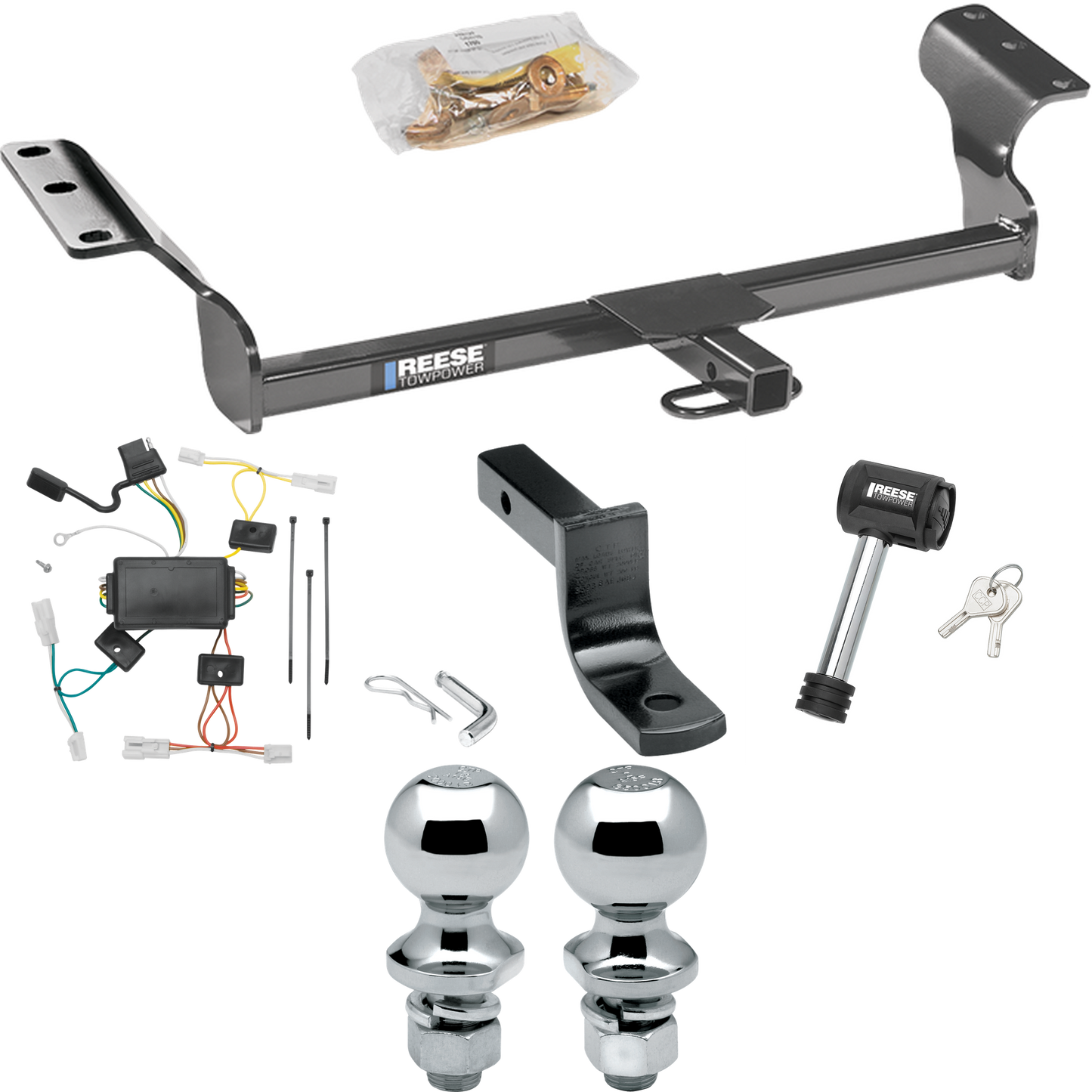 Fits 2003-2008 Pontiac Vibe Trailer Hitch Tow PKG w/ 4-Flat Wiring Harness + Draw-Bar + 1-7/8" + 2" Ball + Hitch Lock By Reese Towpower