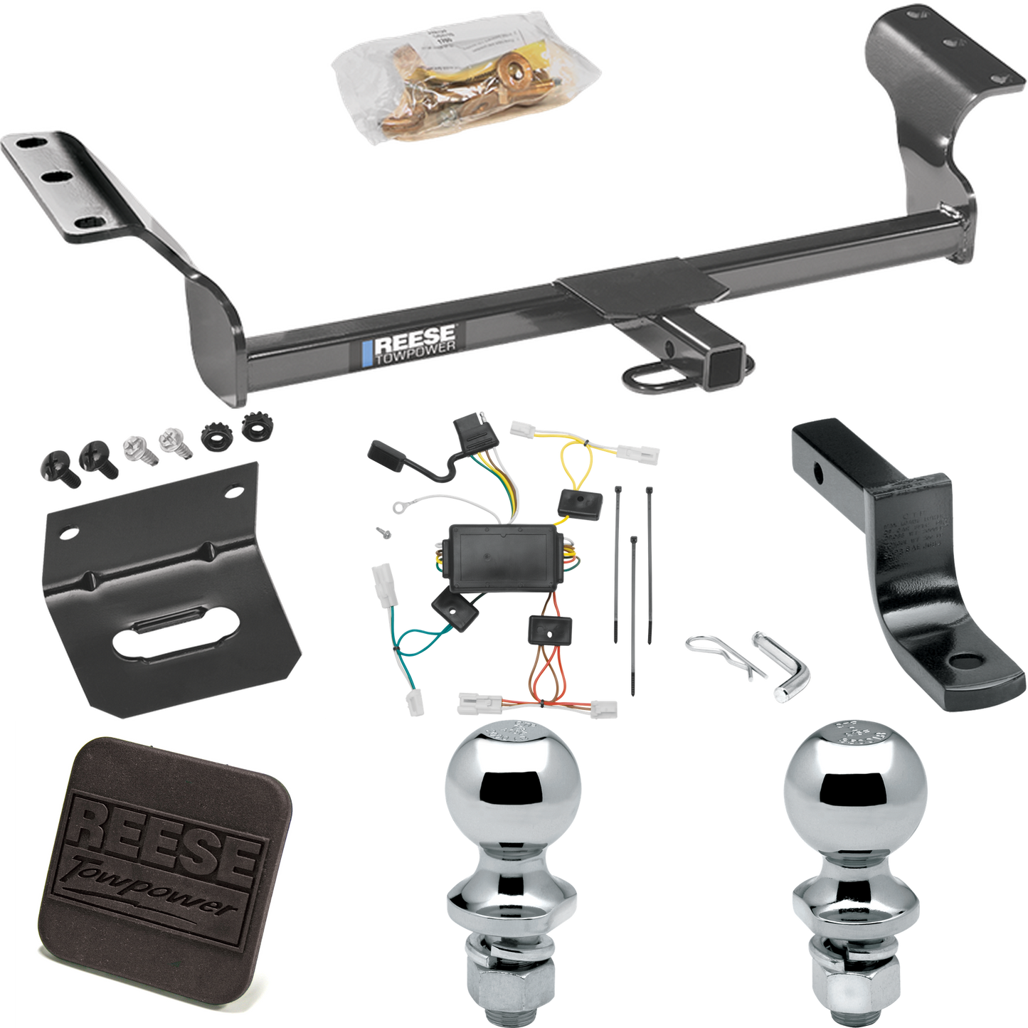 Fits 2003-2008 Pontiac Vibe Trailer Hitch Tow PKG w/ 4-Flat Wiring Harness + Draw-Bar + 1-7/8" + 2" Ball + Wiring Bracket + Hitch Cover By Reese Towpower