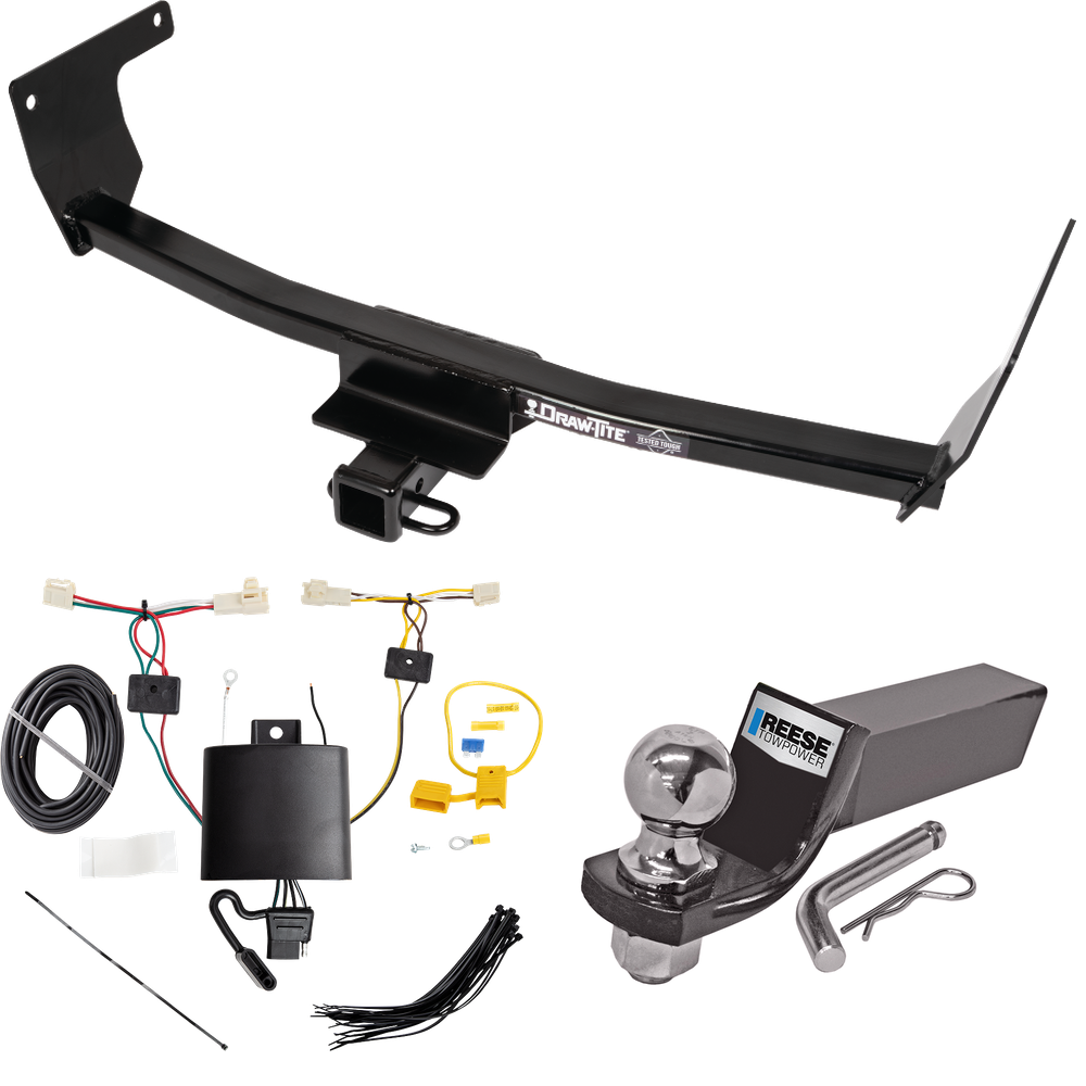 Fits 2019-2023 Toyota RAV4 Trailer Hitch Tow PKG w/ 4-Flat Wiring + Starter Kit Ball Mount w/ 2" Drop & 2" Ball By Draw-Tite