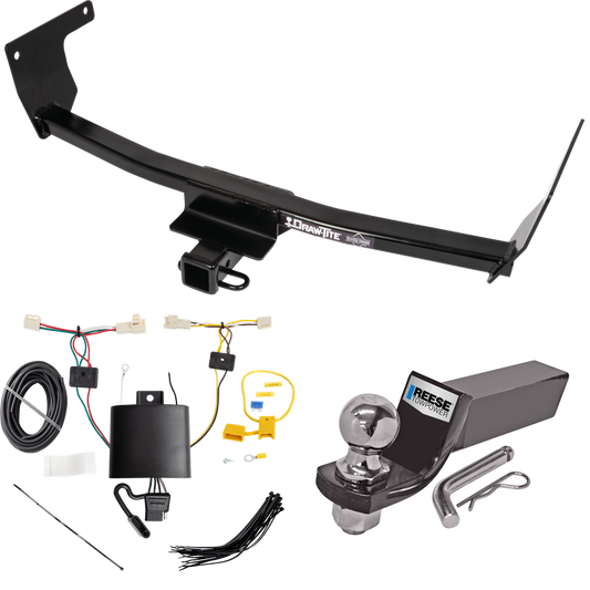 Fits 2019-2023 Toyota RAV4 Trailer Hitch Tow PKG w/ 4-Flat Wiring + Starter Kit Ball Mount w/ 2" Drop & 2" Ball By Draw-Tite