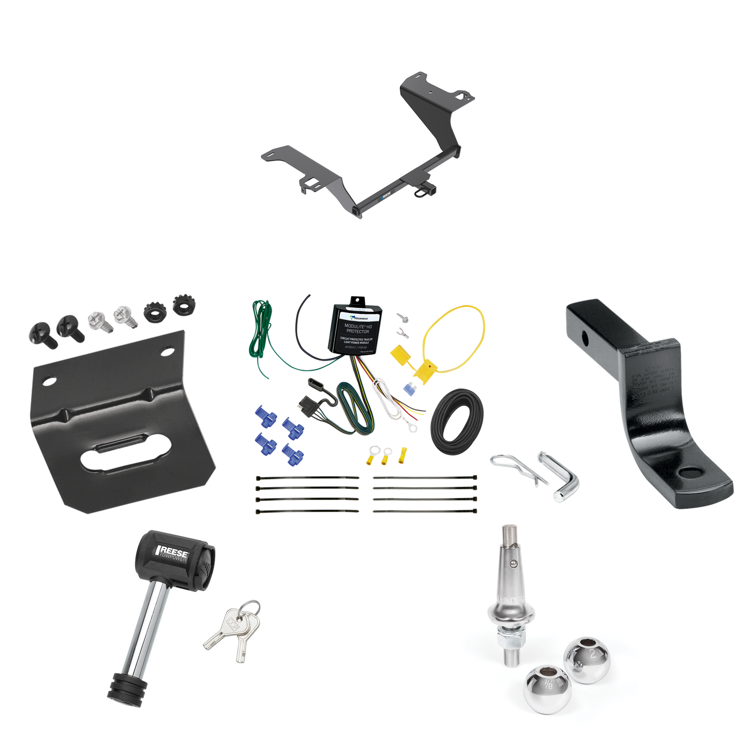 Fits 2015-2019 Hyundai Sonata Trailer Hitch Tow PKG w/ 4-Flat Wiring Harness + Draw-Bar + Interchangeable 1-7/8" & 2" Balls + Wiring Bracket + Hitch Lock (Excludes: Hybrid Models) By Reese Towpower