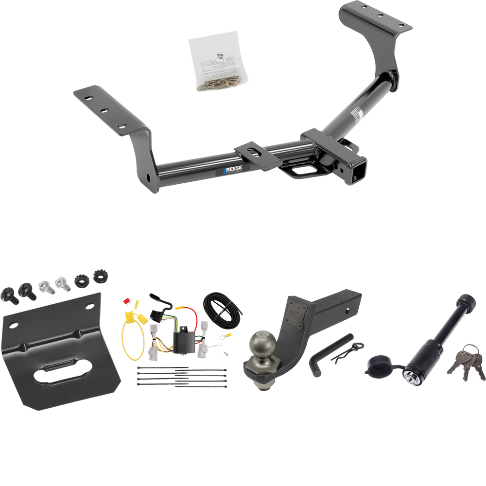 Fits 2006-2012 Toyota RAV4 Trailer Hitch Tow PKG w/ 4-Flat Wiring + Interlock Tactical Starter Kit w/ 3-1/4" Drop & 2" Ball + Tactical Dogbone Lock + Wiring Bracket By Reese Towpower