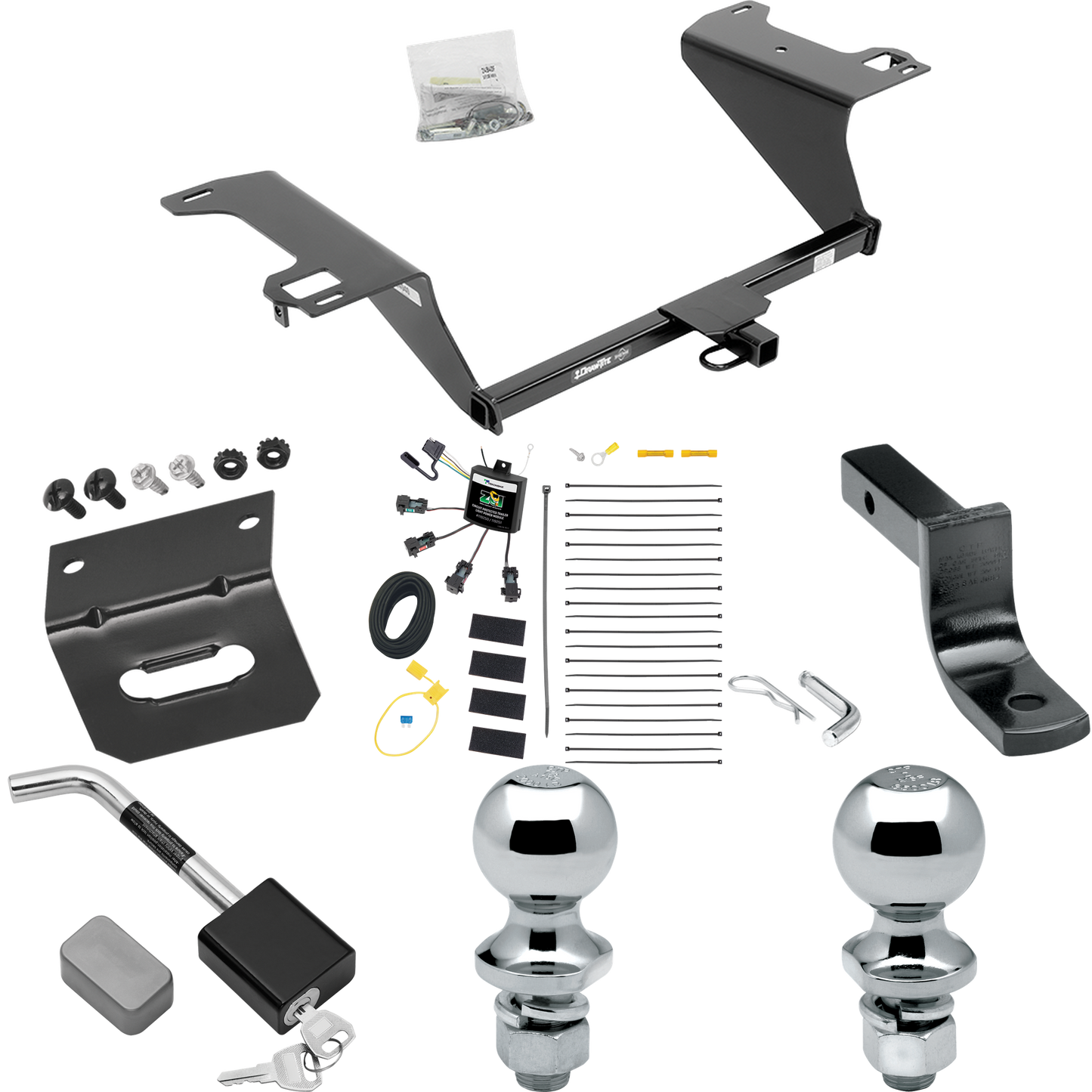 Fits 2015-2019 Hyundai Sonata Trailer Hitch Tow PKG w/ 4-Flat Zero Contact "No Splice" Wiring Harness + Draw-Bar + 1-7/8" + 2" Ball + Wiring Bracket + Hitch Lock (Excludes: Hybrid Models) By Draw-Tite