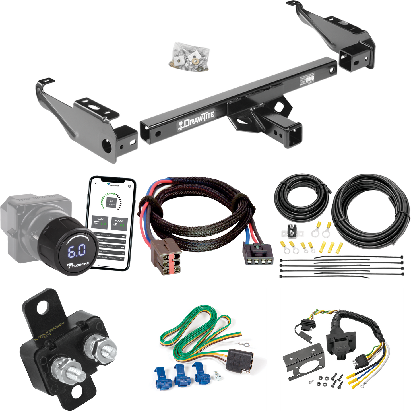 Se adapta al paquete de enganche de remolque Ford Bronco 1994-1996 con control de freno inalámbrico Bluetooth Tekonsha Prodigy iD + adaptador BC Plug &amp; Play + cableado RV de 7 vías de Draw-Tite