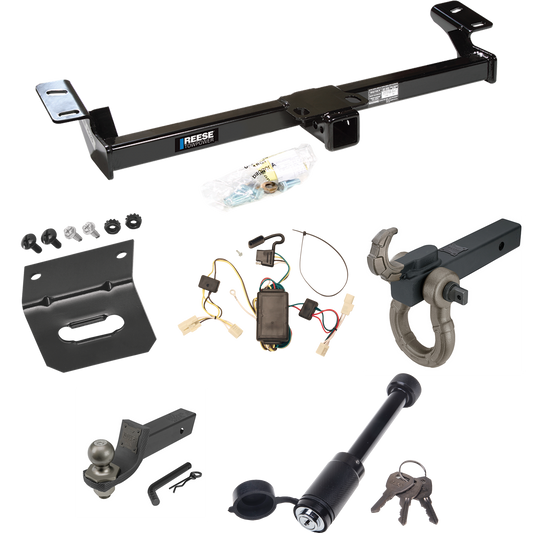 Fits 2001-2005 Toyota RAV4 Trailer Hitch Tow PKG w/ 4-Flat Wiring + Interlock Tactical Starter Kit w/ 2" Drop & 2" Ball + Tactical Hook & Shackle Mount + Tactical Dogbone Lock + Wiring Bracket By Reese Towpower