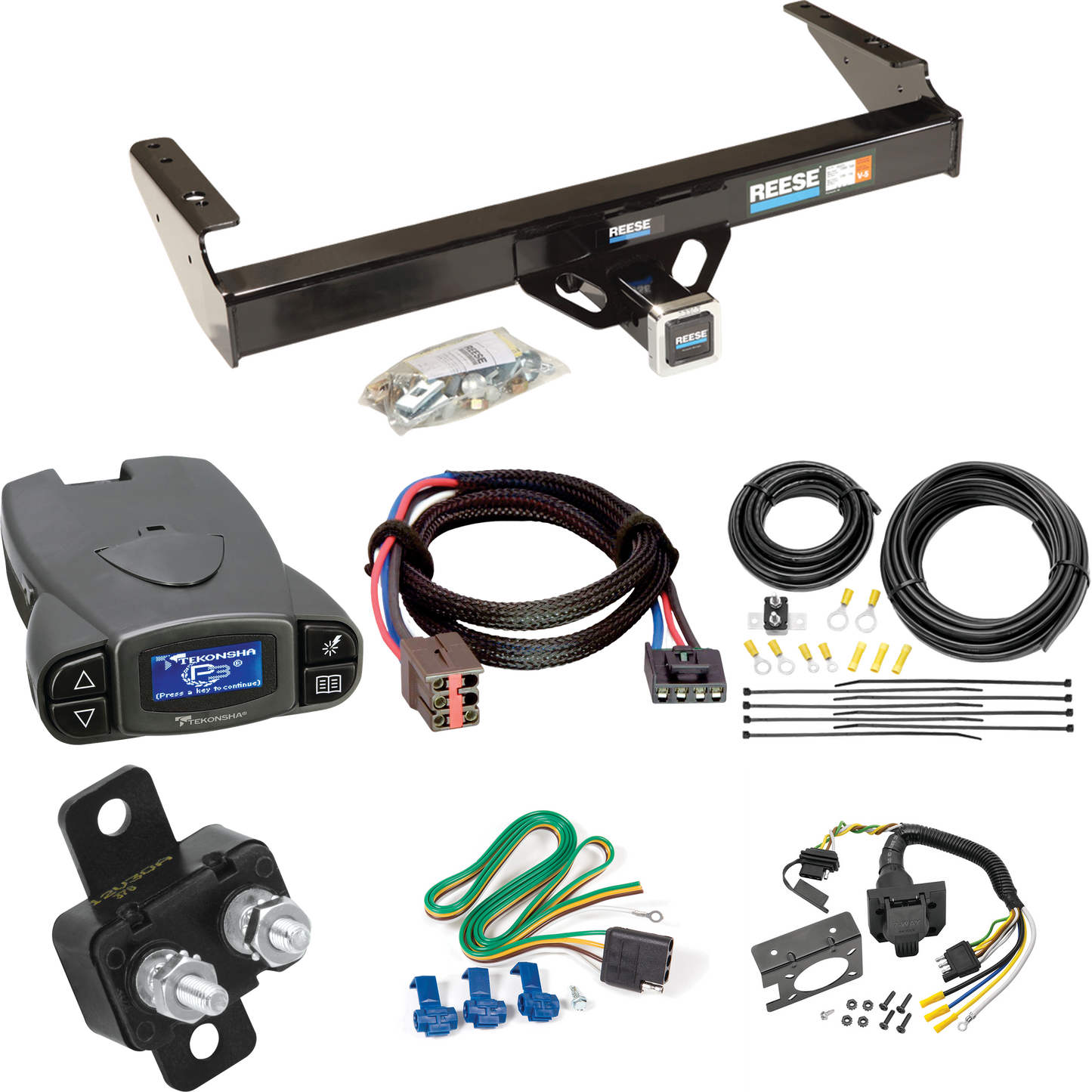 Se adapta al paquete de enganche de remolque Ford Bronco 1994-1996 con control de freno Tekonsha Prodigy P3 + adaptador BC Plug &amp; Play + cableado RV de 7 vías de Reese Towpower