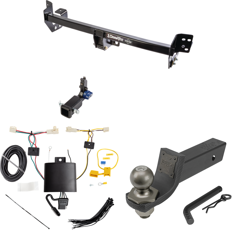 Fits 2019-2023 Toyota RAV4 Trailer Hitch Tow PKG w/ 4-Flat Wiring + Interlock Tactical Starter Kit w/ 2" Drop & 2" Ball By Draw-Tite