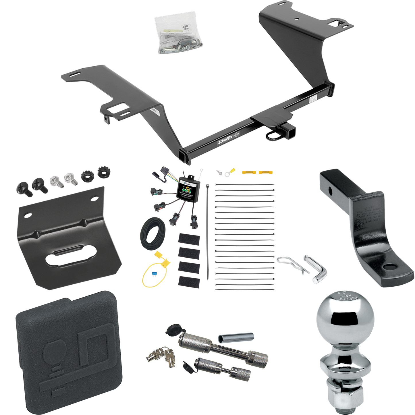 Fits 2015-2019 Hyundai Sonata Trailer Hitch Tow PKG w/ 4-Flat Zero Contact "No Splice" Wiring Harness + Draw-Bar + 2" Ball + Wiring Bracket + Hitch Cover + Dual Hitch & Coupler Locks (Excludes: Hybrid Models) By Draw-Tite