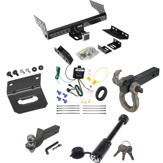 Fits 2004-2004 Ford Escape Trailer Hitch Tow PKG w/ 4-Flat Wiring + Interlock Tactical Starter Kit w/ 2" Drop & 2" Ball + Tactical Hook & Shackle Mount + Tactical Dogbone Lock + Wiring Bracket By Reese Towpower