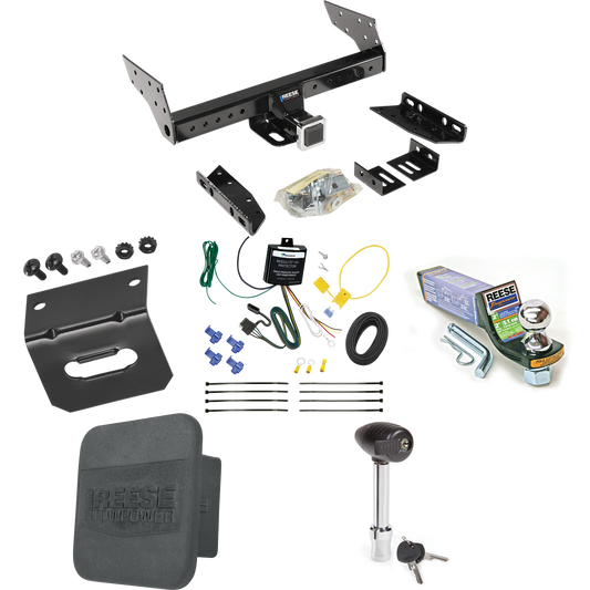 Fits 2004-2004 Mazda Tribute Trailer Hitch Tow PKG w/ 4-Flat Wiring + Starter Kit Ball Mount w/ 2" Drop & 1-7/8" Ball + Wiring Bracket + Hitch Lock + Hitch Cover By Reese Towpower