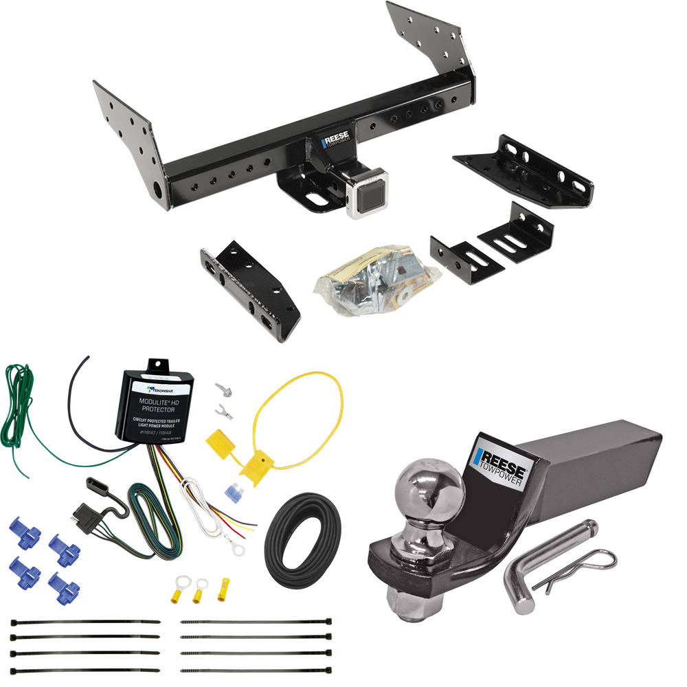 Fits 1984-1990 Ford Bronco II Trailer Hitch Tow PKG w/ 4-Flat Wiring + Starter Kit Ball Mount w/ 2" Drop & 2" Ball By Reese Towpower